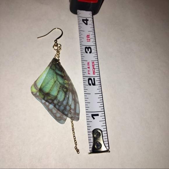 Blue Butterfly Fairy Wing Gold Chain Earrings - Picture 4 of 4